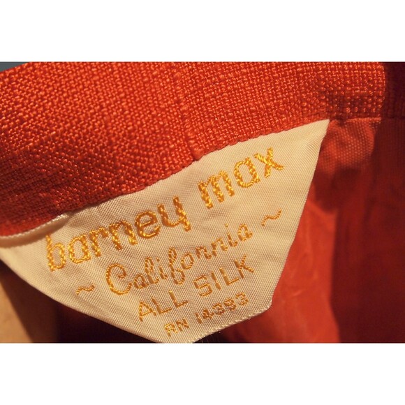 Vintage 60s Barney Max Orange Twilled Silk Shift Dress Long Sleeve Button Medium - Picture 6 of 12